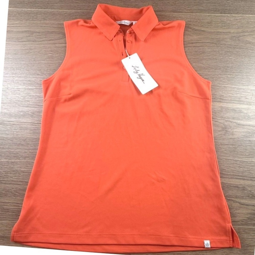 Lady Hagen Womens Grapefruit Orange Pique Sleeveless Golf Polo Shirt Small NWT